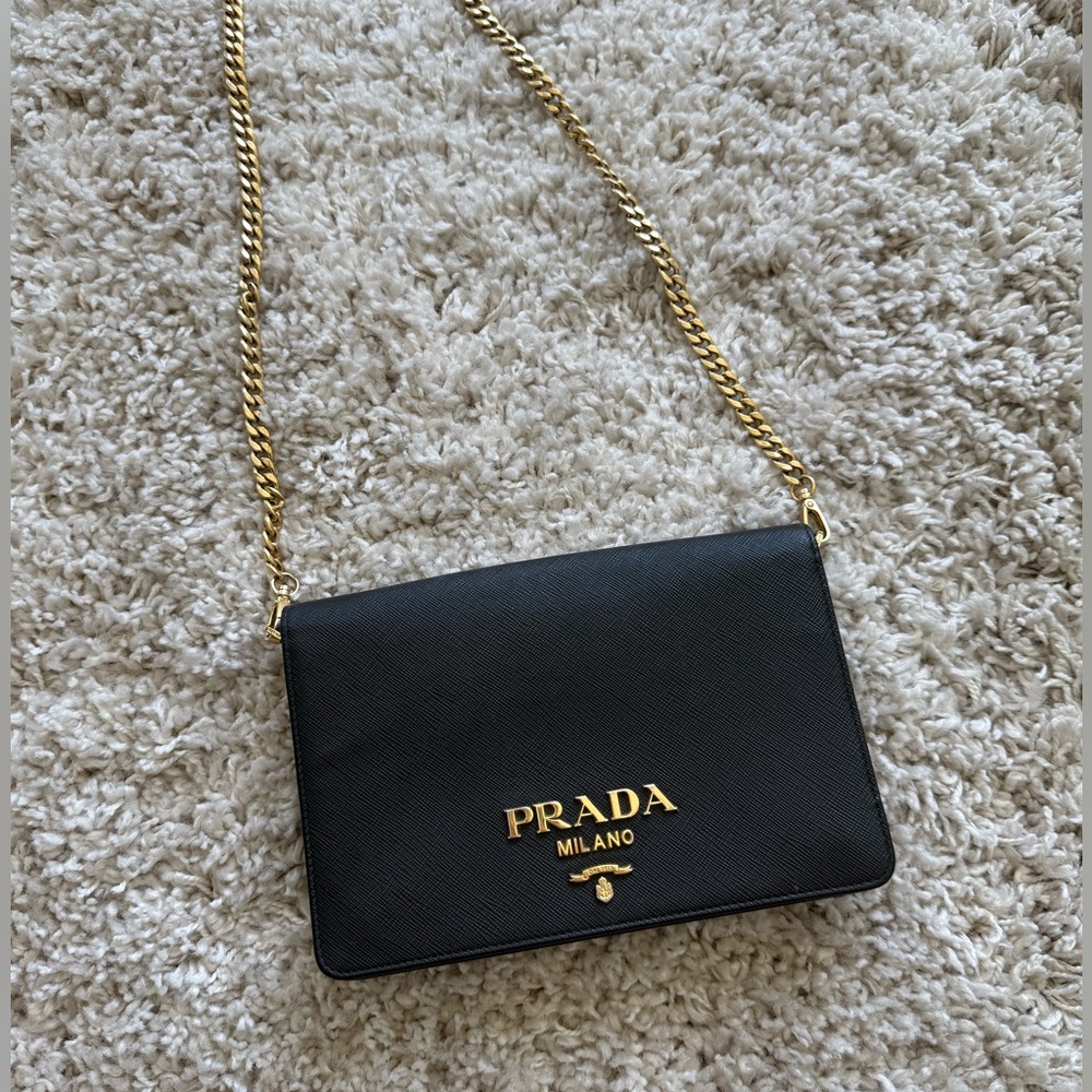 Prada Black Crossbody Bag with Gold Chain